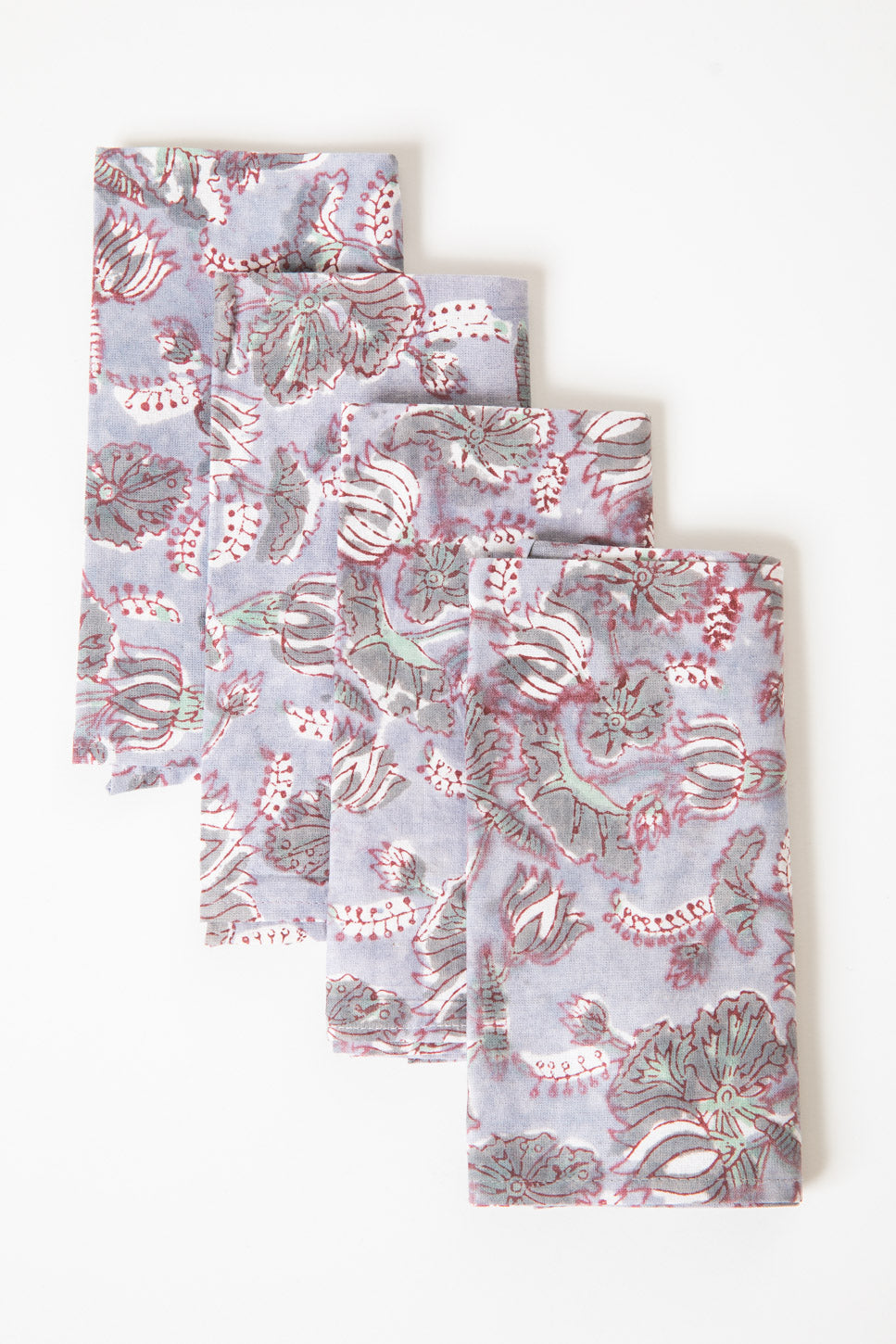 Block print napkin set in gray floral
