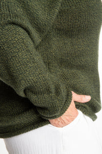 Betty wearing a size Large Pine green hooded sweater
