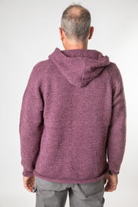 Ross is wearing size L alpaca hoodie in plum