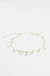 silver spiral charm anklet on white background