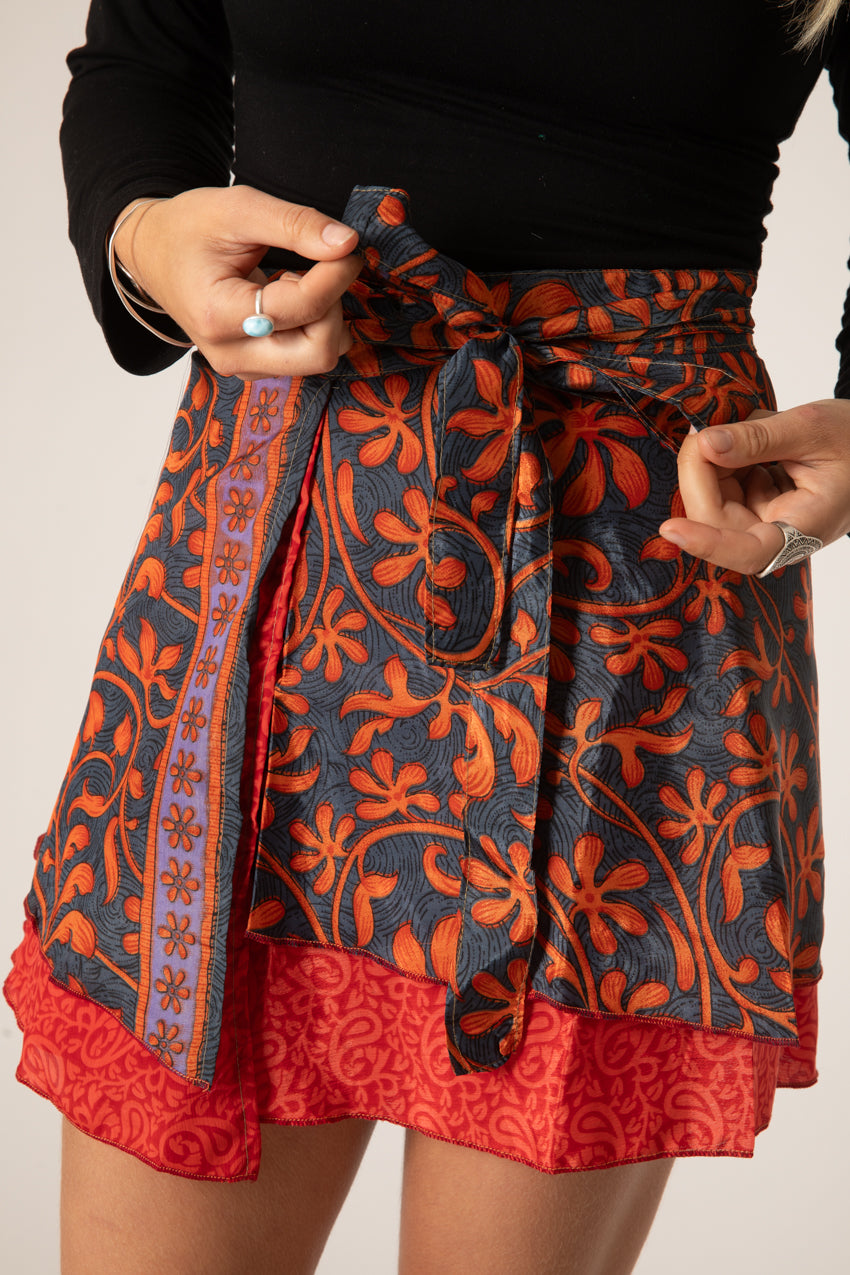 Mini Sari Silk Wrap Skirt