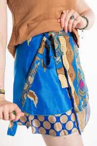 Honora is wearing a silk wrap skirt in Morning Dew