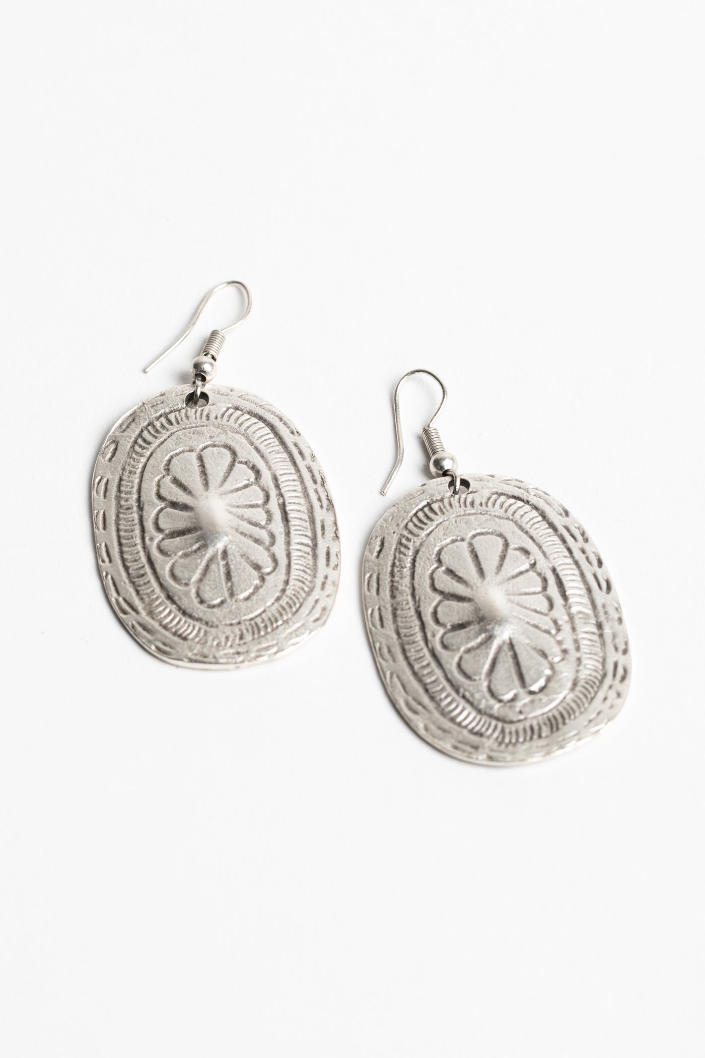 Etched Floral Zamak Shield Earrings in Default Title