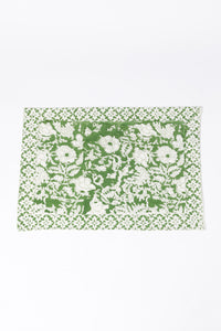 Block print placemat in forest peonies