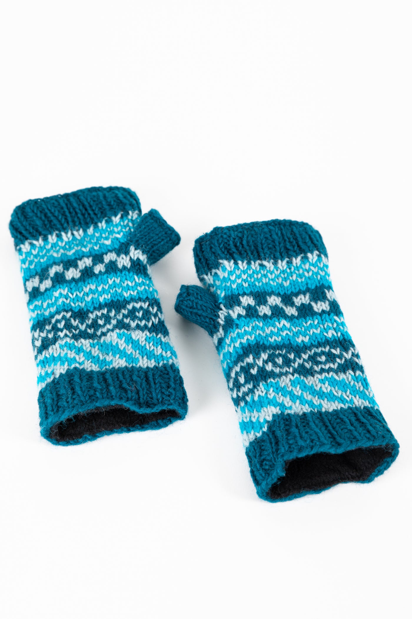 Fingerless Mittens Short, Cadet Blue Merino Wool