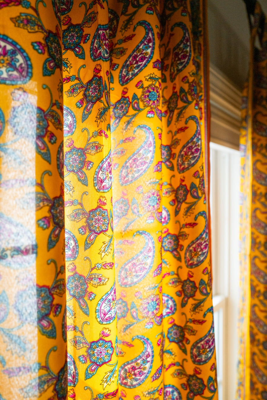 Sari inspired floral curtains in goldenrod