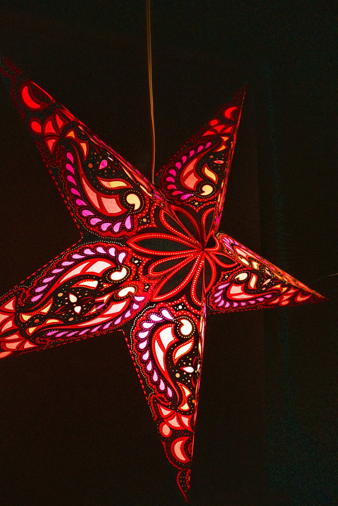 Red paper star lantern in red and gold