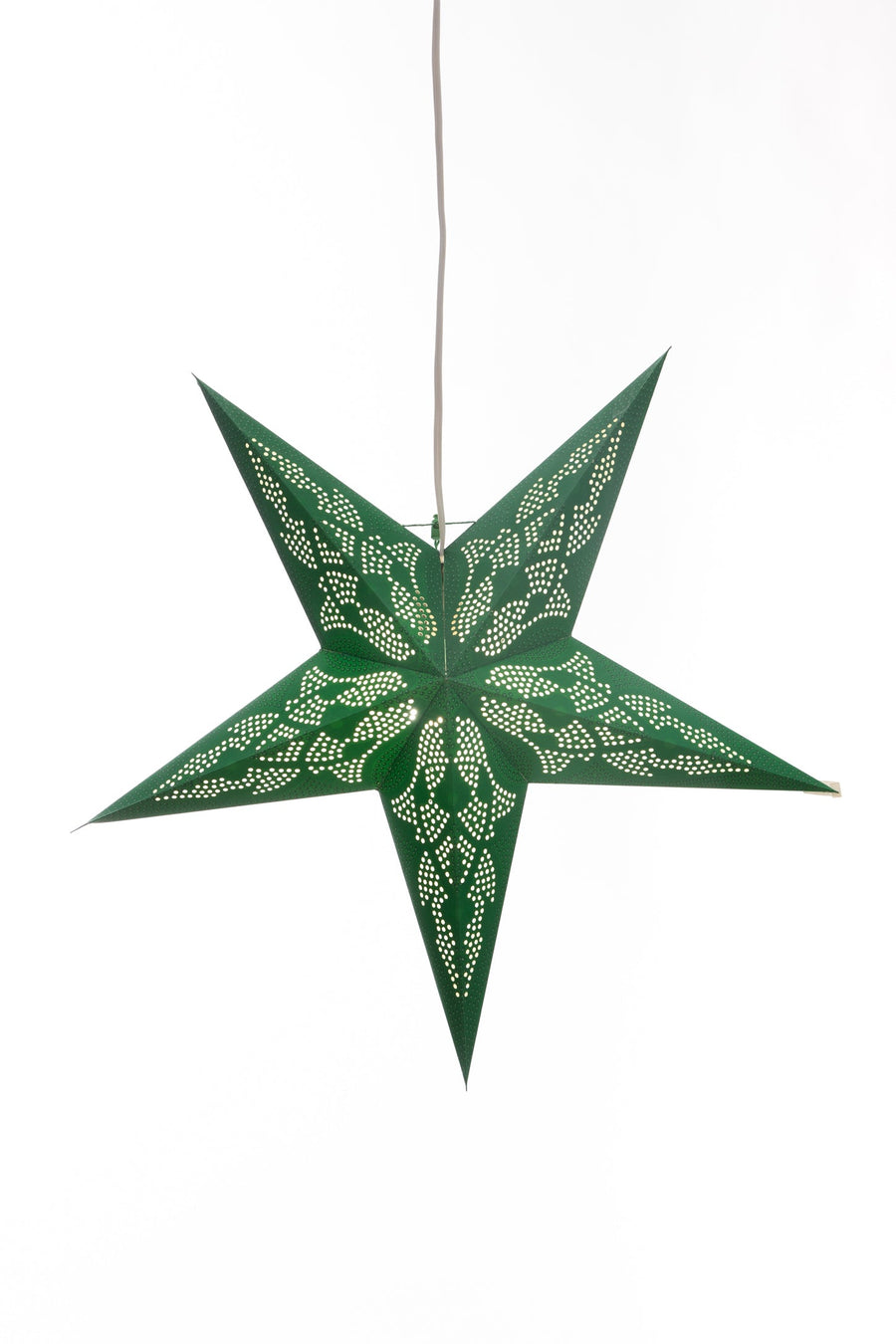 Green paper star lantern in dotted - green. Light kit sold separately.