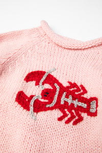 Lobster Baby Sweater in Pink on white background