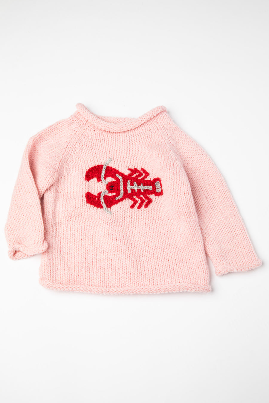 Lobster Baby Sweater in Pink on white background