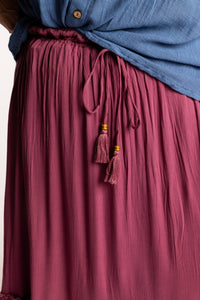 Betty is wearing the Breezy Bliss Boho Prairie Skirt in Lilac