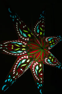 Pastel 7-point paper star lantern in zari - pink and green