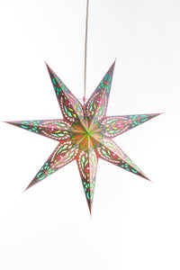 Pastel 7-point paper star lantern in zari - pink and green