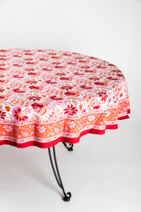 Round block print tablecloth in garnet