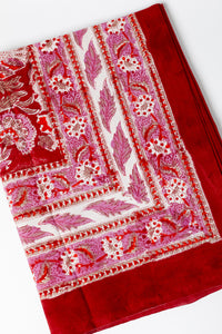 Block print tablecloth in garnet profusion