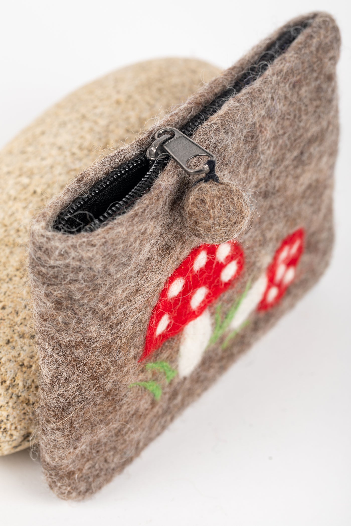 Mystical Mushroom Felt Coin Purse in Gray