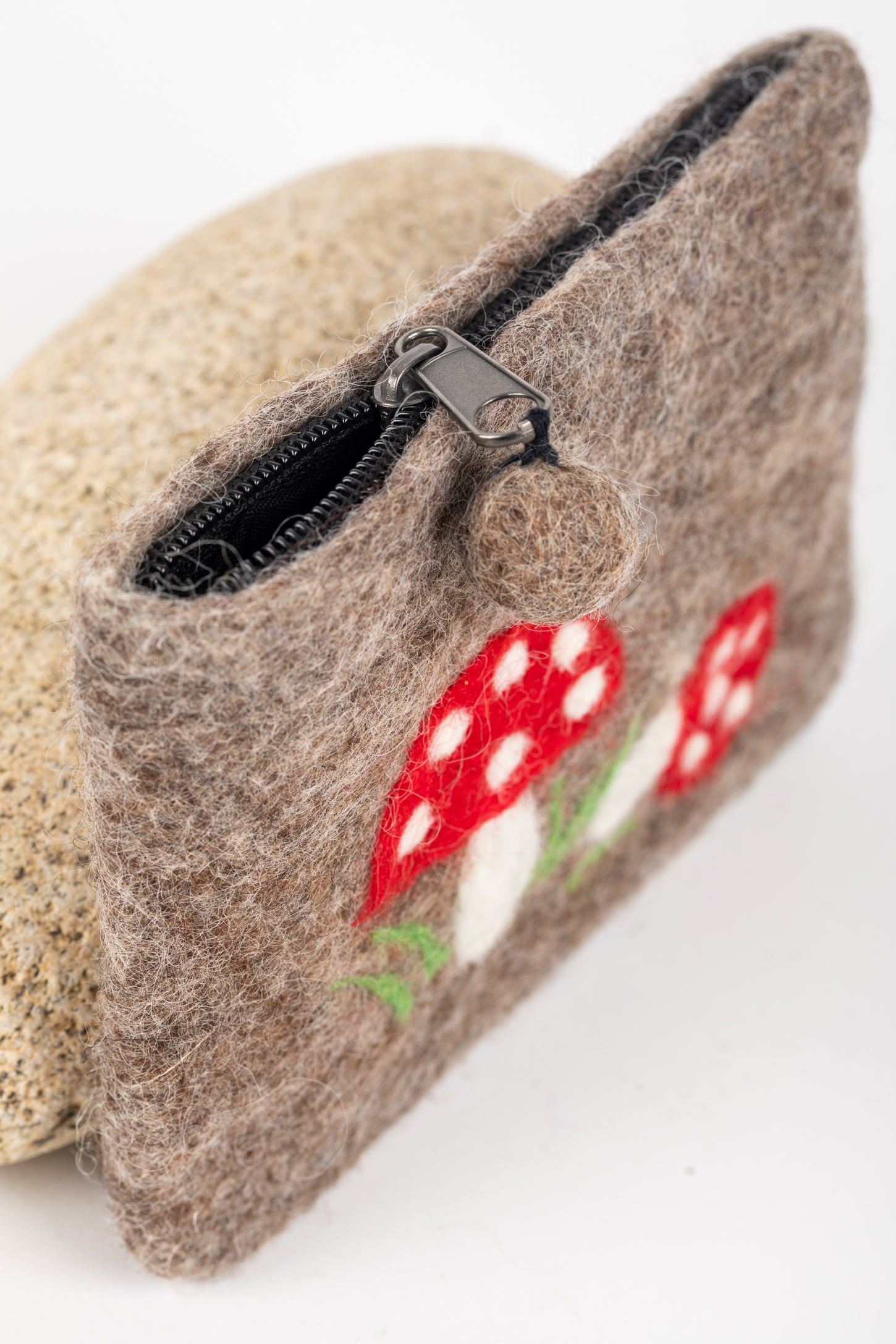 Mystical Mushroom Felt Coin Purse in Gray
