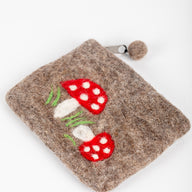 Mystical Mushroom Felt Coin Purse in Gray