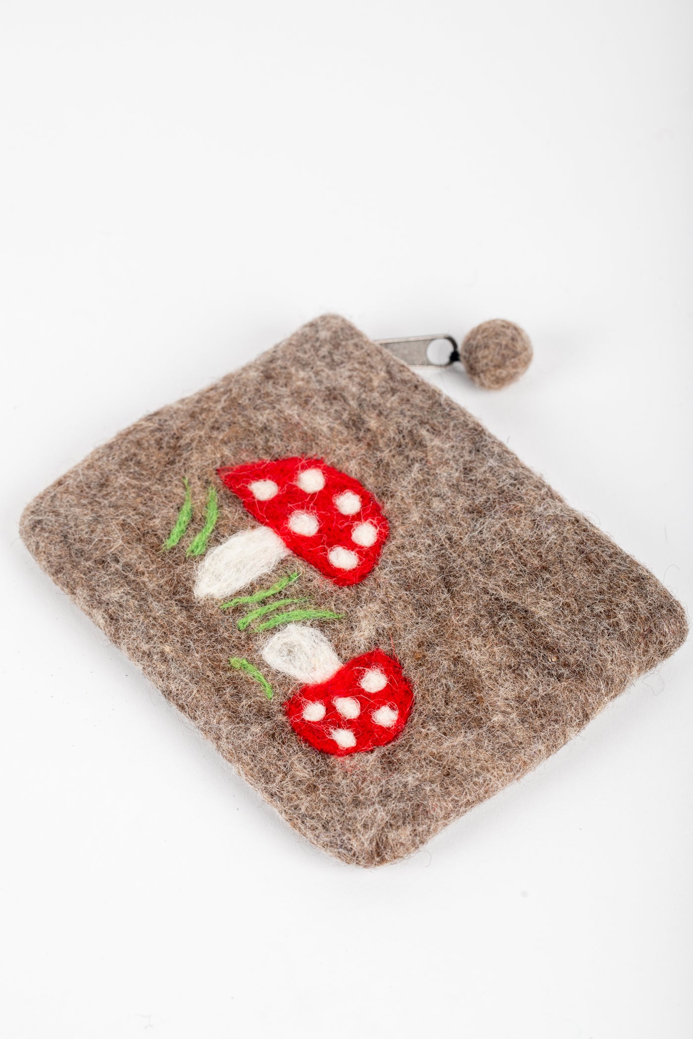 Mystical Mushroom Felt Coin Purse in Gray