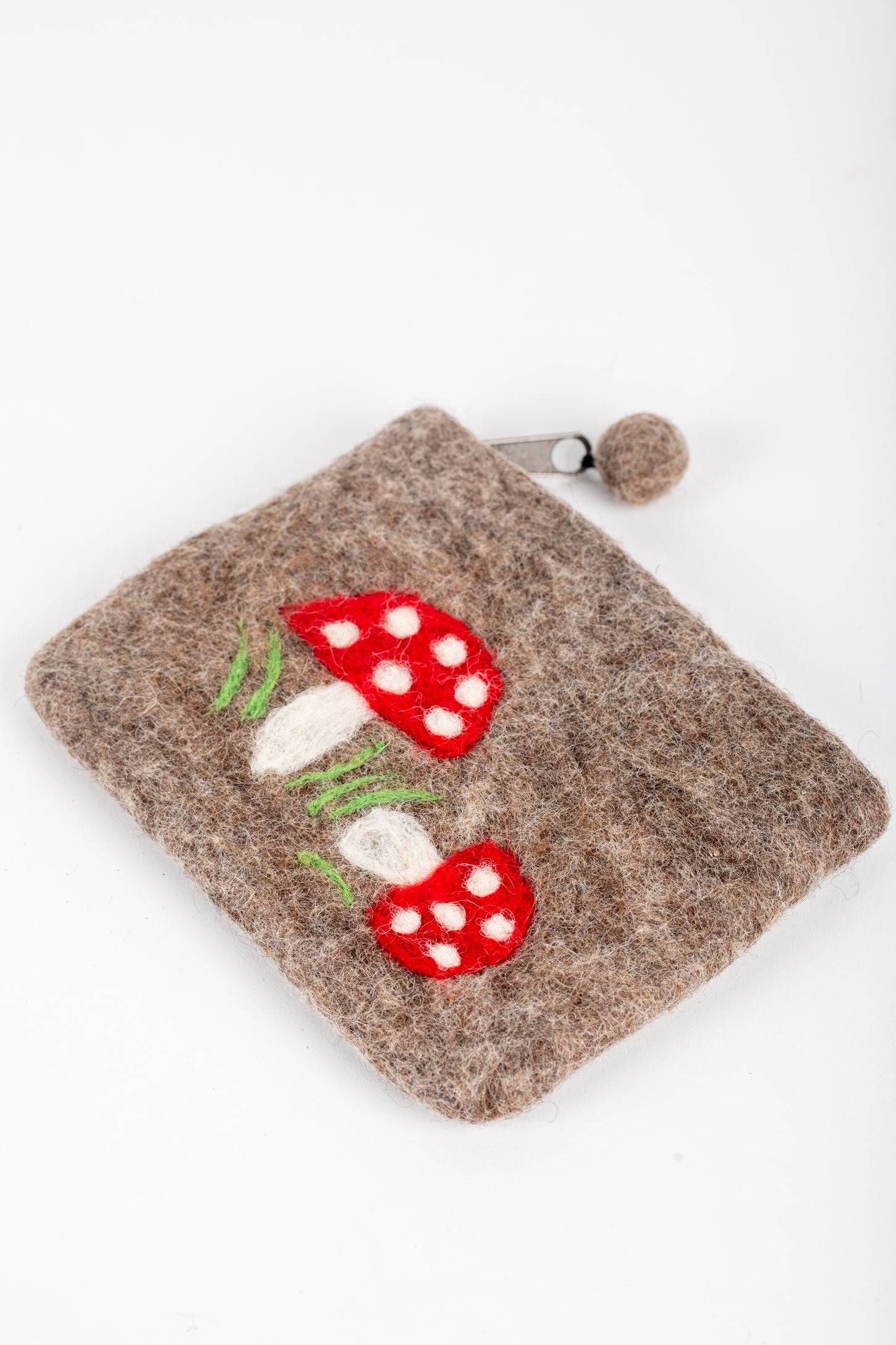 Mystical Mushroom Felt Coin Purse in Gray