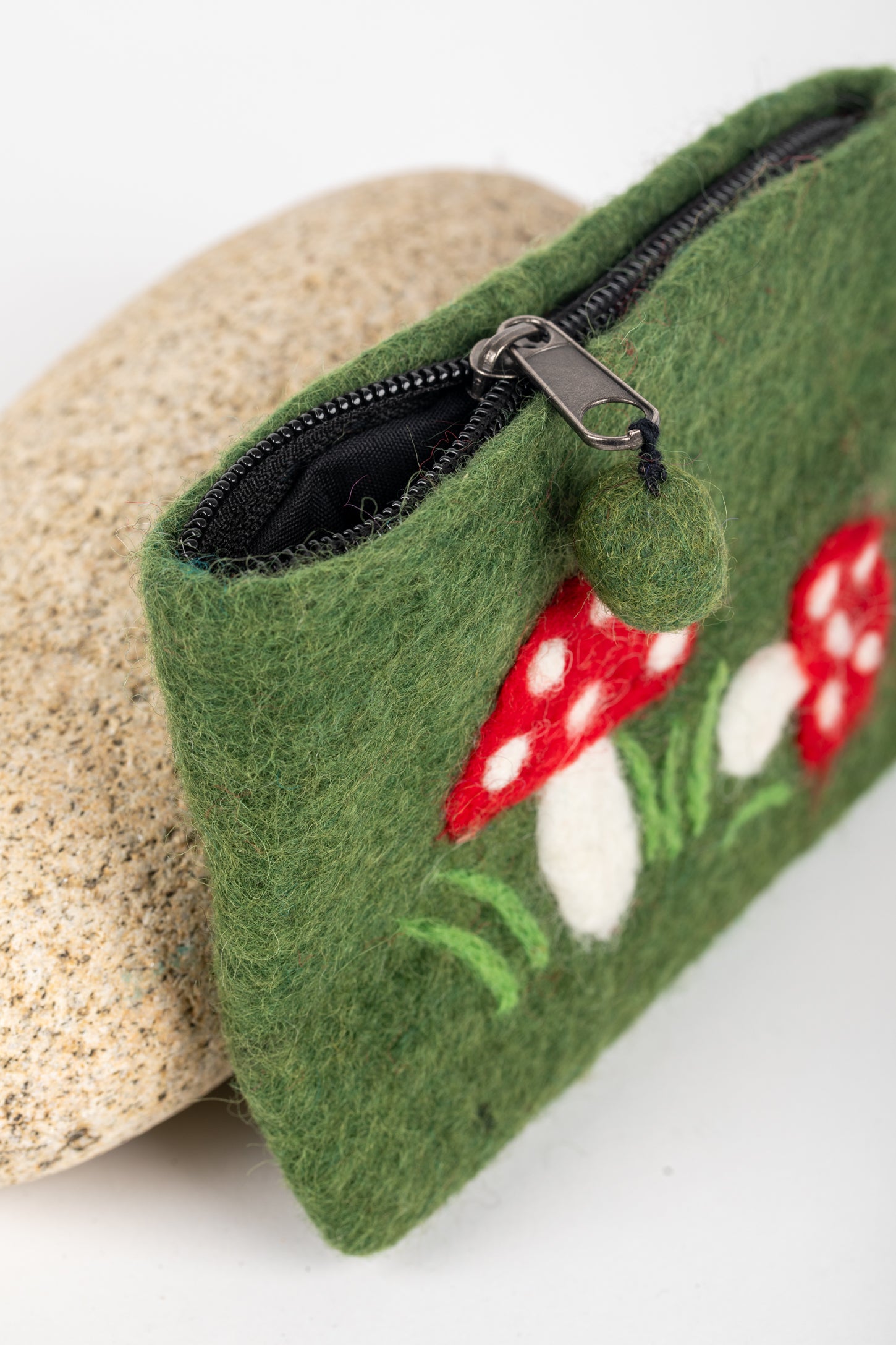 Mystical Mushroom Felt Coin Purse in Green