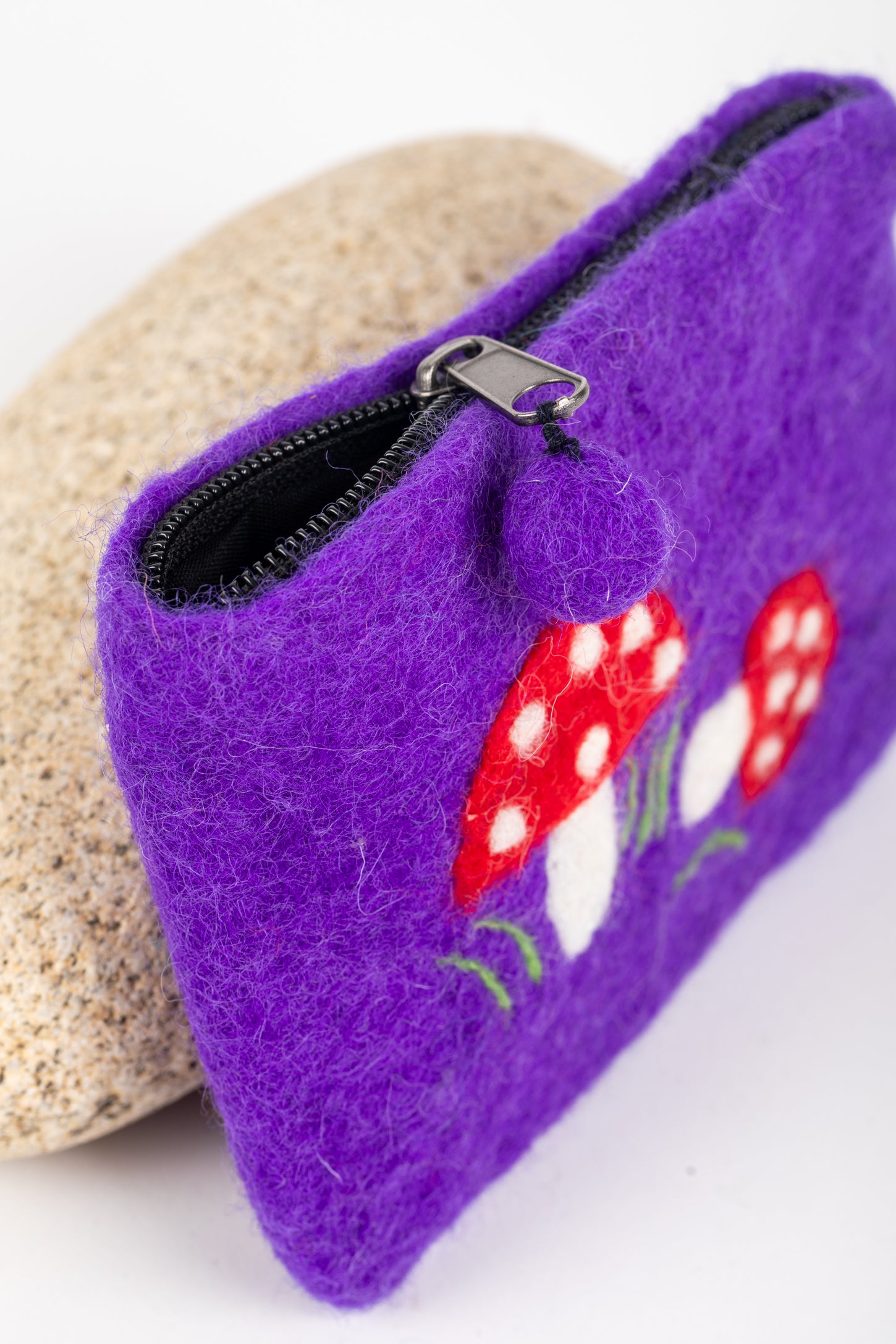 Mystical Mushroom Felt Coin Purse in Purple