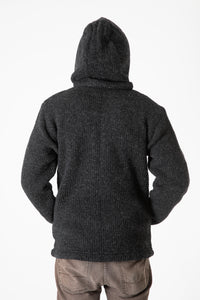 Chauncey wearing size L Charcoal wool hoodie jacket
