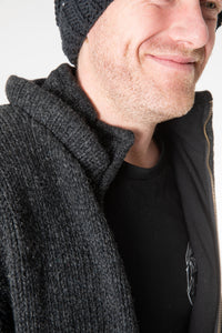 Chauncey wearing size L Charcoal wool hoodie jacket