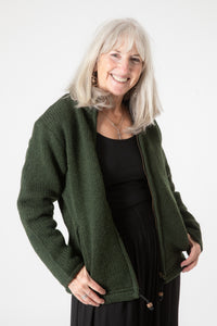 Toni wearing size S Dark Green wool hoodie jacket