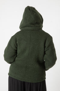 Toni wearing size S Dark Green wool hoodie jacket