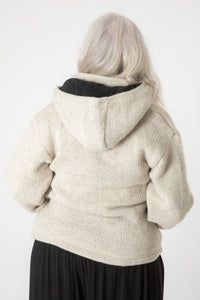 Toni wearing size S Oatmeal wool hoodie jacket