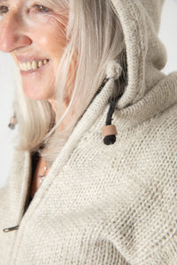 Toni wearing size S Oatmeal wool hoodie jacket