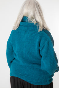 Toni wearing size S Teal wool hoodie jacket