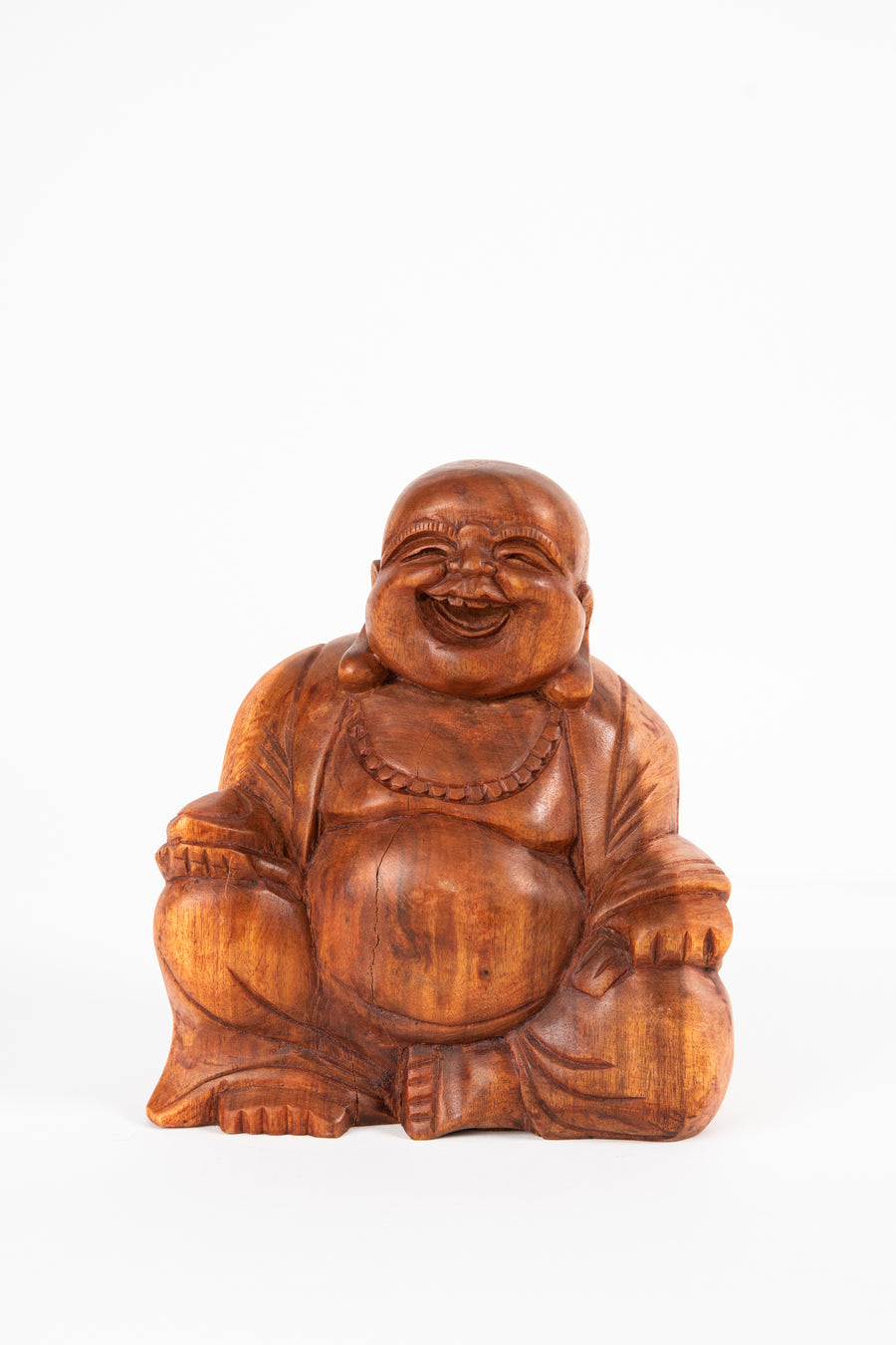 Hotei Wooden Happy Budai Sculpture