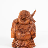 Hotei Wooden Happy Budai Sculpture