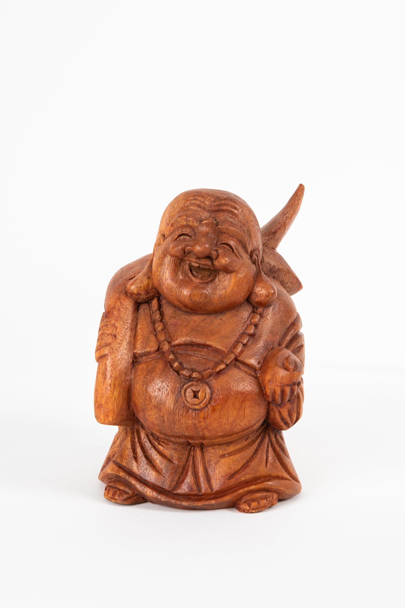 Hotei wooden happy traveling Budai sculpture 