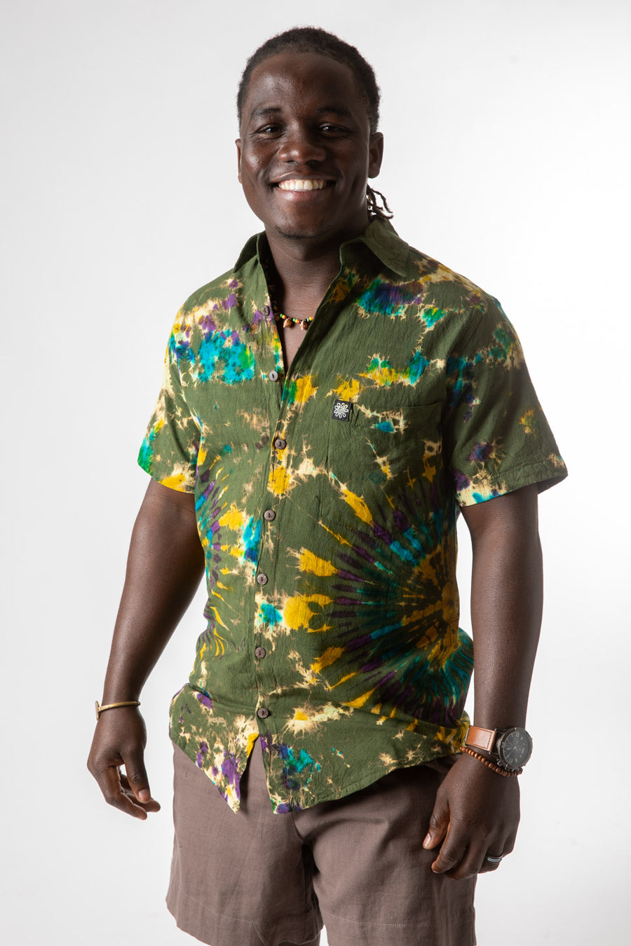 DJ is wearing size Small Boho Men’s Dress Shirt in Green
