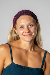purple tie dye headband in bohemian style for everyday wear