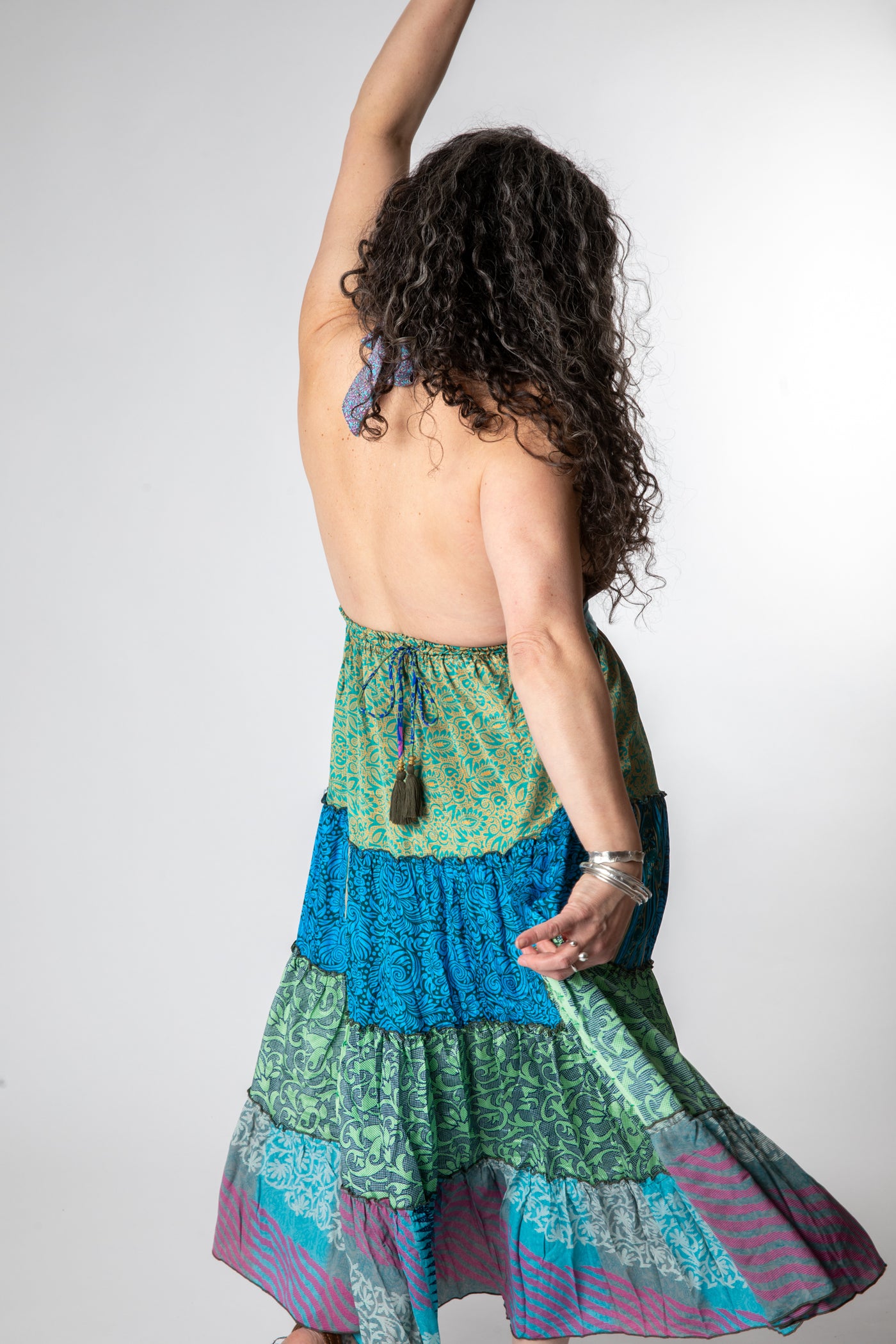 Patchwork Sari Silk Halter Dress | Patchwork Boho Dress Mexicali Blues Patchwork Sari Silk Halter Dress | Patchwork Boho Dress Mexicali Blues