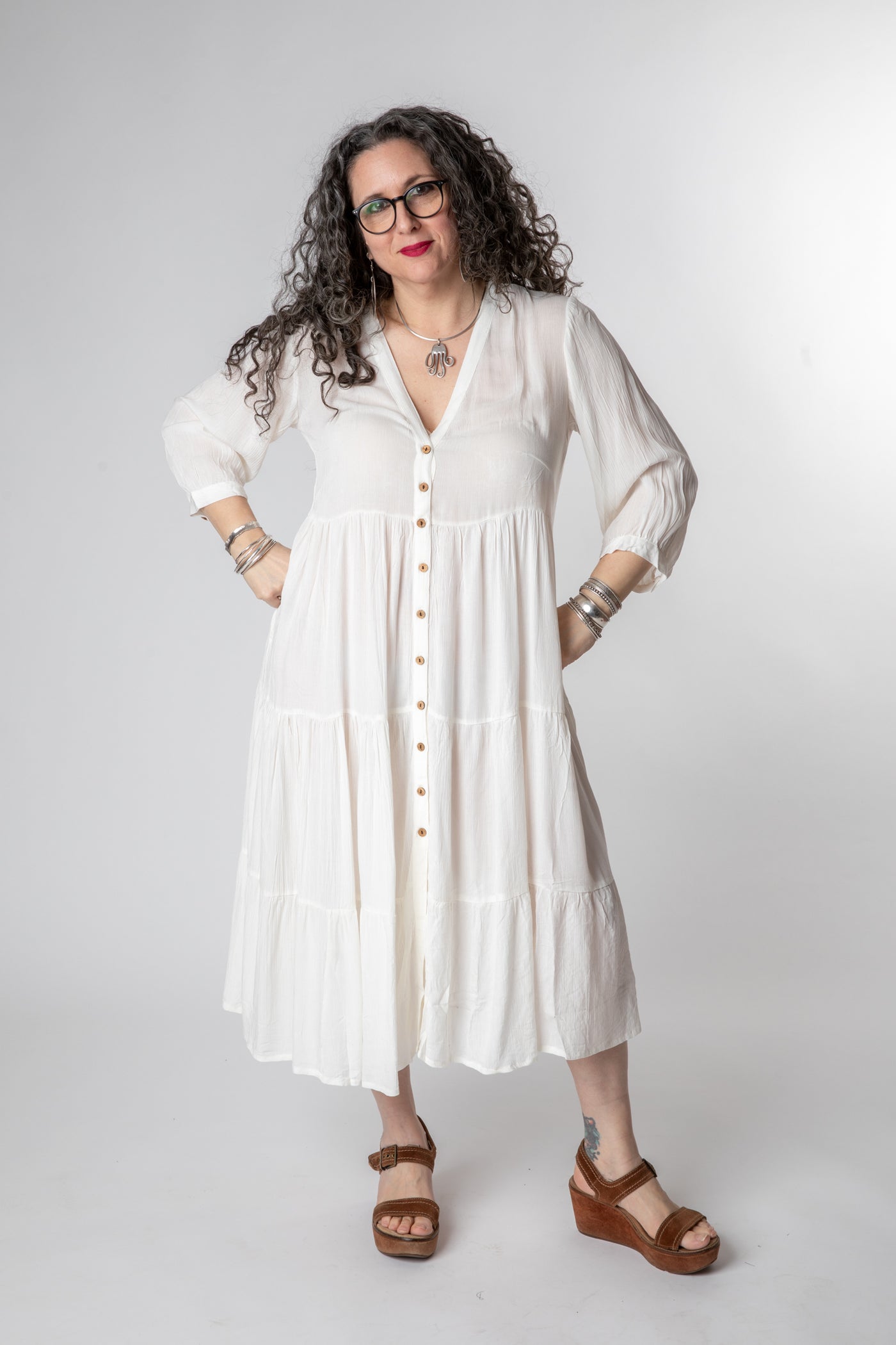 Long Layered Crepe Dress