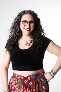 Susan is wearing size M cross back crop top in black