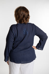 Embroidered Cotton Kurta in Turquoise