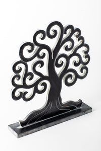 Wooden tree of life sculpture in black