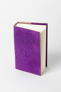 purple world map embossed leather journal
