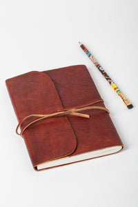 Fold Over Soft Cover Leather Journal in Brown