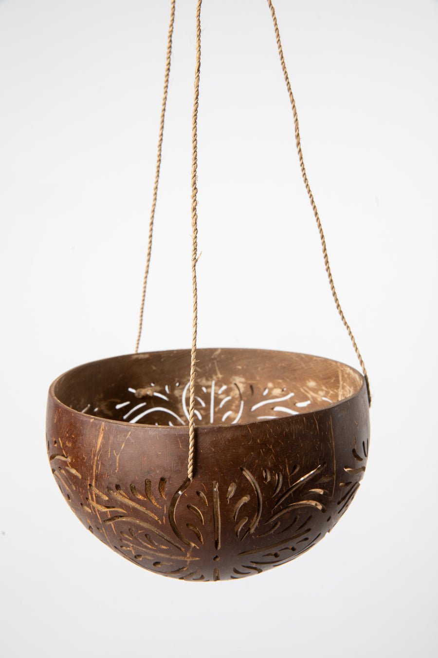 Hanging coconut planter in floral