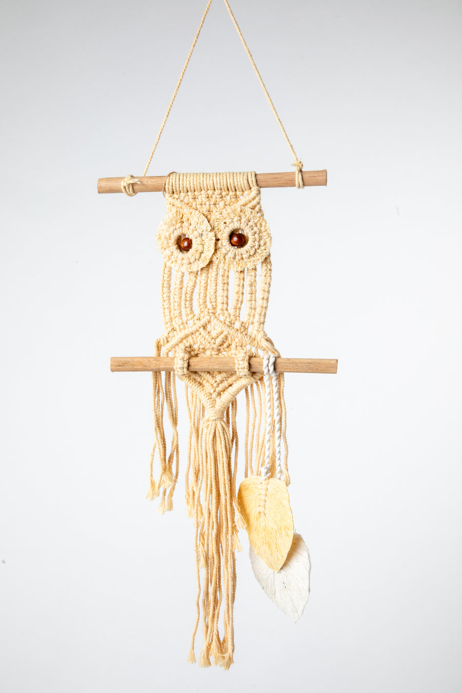 Owl macrame wall hanging in natural