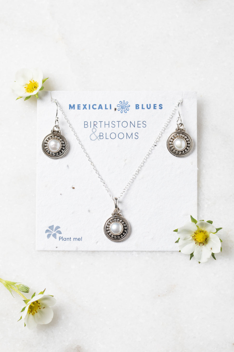Birthstones and Blooms Gift Set shown is month June and stone Pearl