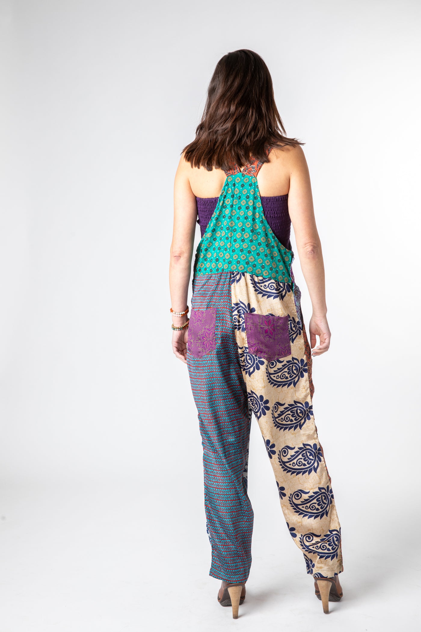 Upcycled Patchwork Sari Silk Overalls Overstock