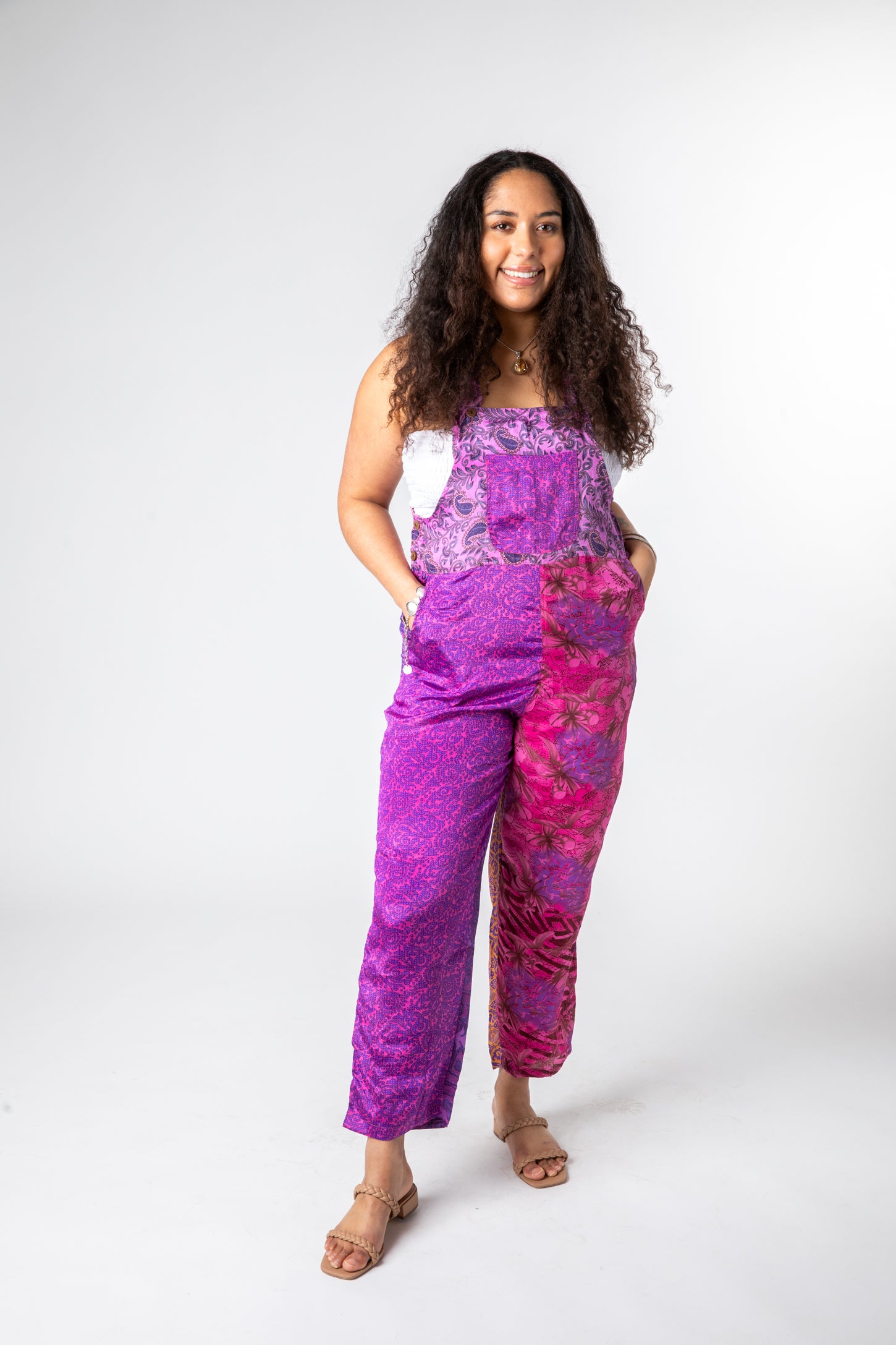Upcycled Patchwork Sari Silk Overalls